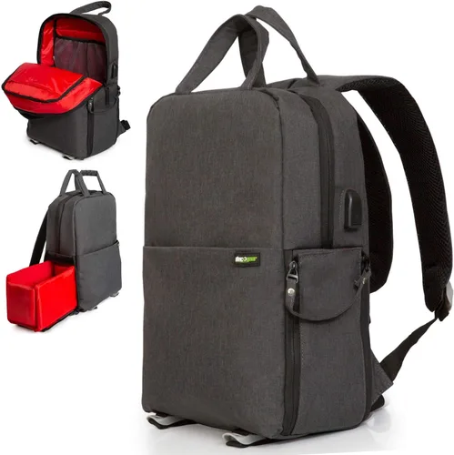 Deco Gear Mochila multifunción para cámara SLR/DSLR con puerto de carga USB integrado para Canon, Nikon, Sony, compatible con cámaras sin espejo,