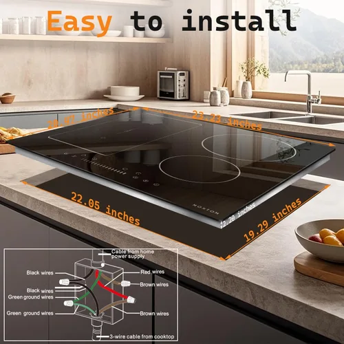 Miniatura 6 de NOXTON Cocina de inducción de 4 quemadores, estufa de inducción de 24 pulgadas con control táctil deslizante, 9 niveles de potencia, función