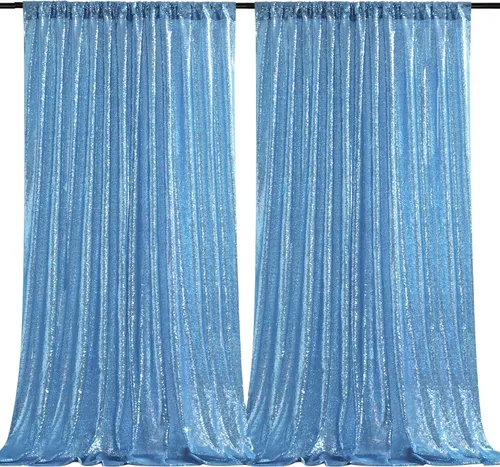 Miniatura 32 de Cortinas con lentejuelas doradas, 2 unidades de 2 x 8 pies, con brillantina, telón de fondo para bodas Rojo