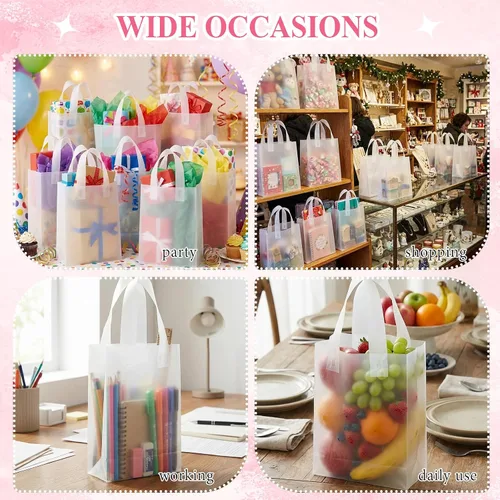 Miniatura 6 de Amylove 80 bolsas de regalo transparentes a granel con asa, bolsa de plástico esmerilado, embalaje reutilizable, envoltura de golosinas