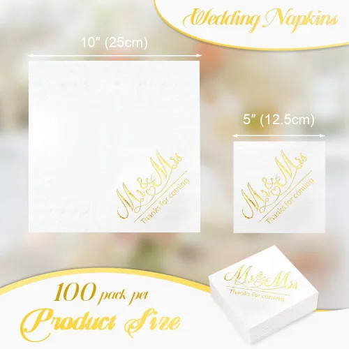 Miniatura 2 de Paquete de 100 servilletas de cóctel de papel con diseño dorado, cena formal, aniversario, servilletas de boda para mesas, habitaciones