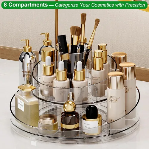 Miniatura 5 de Taiuloo Organizador de maquillaje giratorio de 360 grados, bandeja de almacenamiento cosmético de acrílico transparente Lazy Susan para cuidado