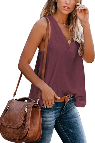 Miniatura 2 de Sunborui Camisetas sin mangas con cuello en V para mujer, estilo casual, básicas, de color sólido
