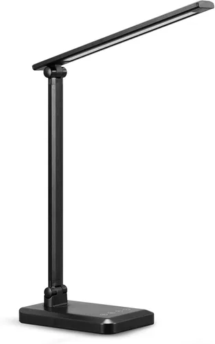 Lámpara de escritorio LED con puerto de carga USB, color blanco entero para oficina en casa, lámpara de mesa con cuidado de los ojos, 4 colores de