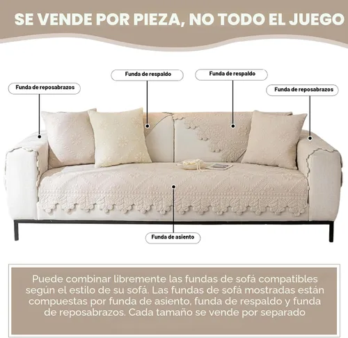 Miniatura 2 de Funda de sofá acolchada de algodón con bordado rústico de granja para perros, sofá seccional, antideslizante, protector de muebles para niños, Caqui