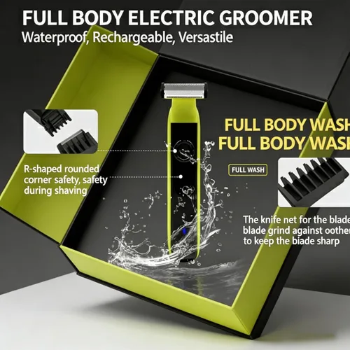 Miniatura 5 de Recortadora de barba para hombres, afeitadora eléctrica híbrida recargable y peluquera corporal, afeitadora facial lavable, 4 peines para hombre