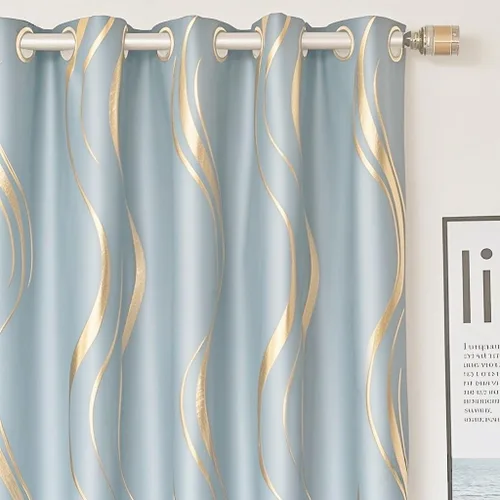 Miniatura 7 de MYRU Juego de 2 paneles de cortinas cortas de cocina para dormitorio, cortinas de rayas con estampado de aluminio para sala de estar