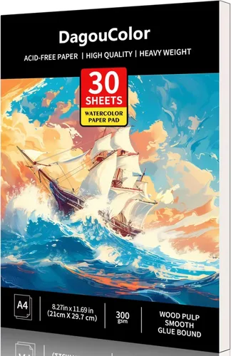 DagouColor Bloc de papel de acuarela, A4, 1 paquete, 30 hojas, papel prensado en frío de 140 libras/10.58 oz/m², libro de artista para adultos y