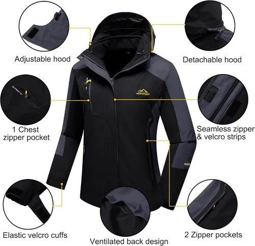 Miniatura 6 de MAGCOMSEN - Abrigos de invierno 3 en 1 para mujer, chaqueta de esquí impermeable, cortavientos, con forro polar, parka