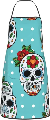 Delantal de calavera de azúcar, delantales de cocina para hombres y mujeres, delantal de cocina, delantal de chef, delantales de jardín ajustables