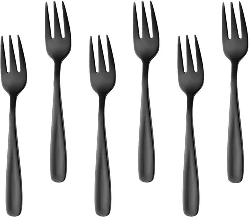 Baikai - Juego de 12 tenedores para aperitivos, de acero inoxidable 18/10, 3 dientes, para cóctel, mini ensalada y fruta, 5.5 pulgadas (negro)