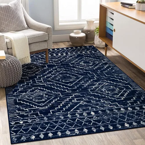 Miniatura 23 de Wonnitar Alfombra marroquí lavable de 5 x 7 pies, color negro, alfombra grande para sala de estar, antideslizante, bohemio, para dormitorio