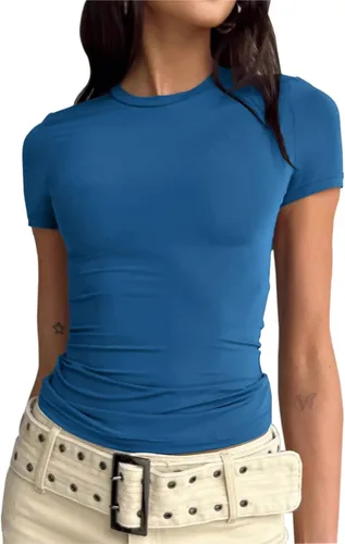 Miniatura 2 de Camisetas cortas básicas para mujer, estilo casual, para salir, a la moda, ajustadas, de manga corta, ajustadas, para adolescentes, niñas, lindas