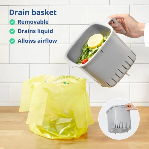 Miniatura 5 de BLUE GINKGO - Basurero de cocina [2.6L / 0.69 GAL] – Cubo de desperdicios de alimentos sin filtro, hermético a olores, para encimera, con asas Verde