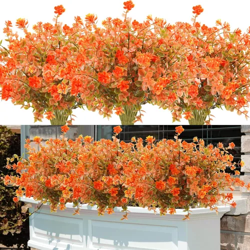 Uieke 24 flores artificiales de otoño para exteriores, resistentes a los rayos UV, plantas de otoño sintéticas, arbustos que no se decoloran, Naranja