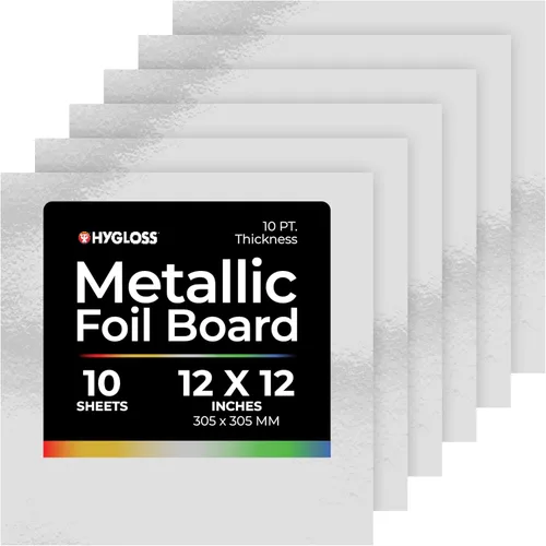 Hygloss Hojas de cartulina metálica, 10 hojas plateadas brillantes, 12 x 12 pulgadas, resistentes, 10 puntos, papel de cartón metálico para Plata
