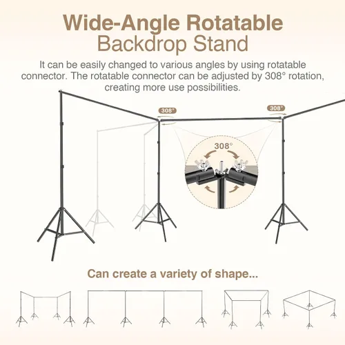 Miniatura 5 de EMART Soporte para telón de fondo, 10 x 10 x 7 pies cuadrado grande ajustable, sistema de soporte de fondo con conector giratorio de ángulo de 308°