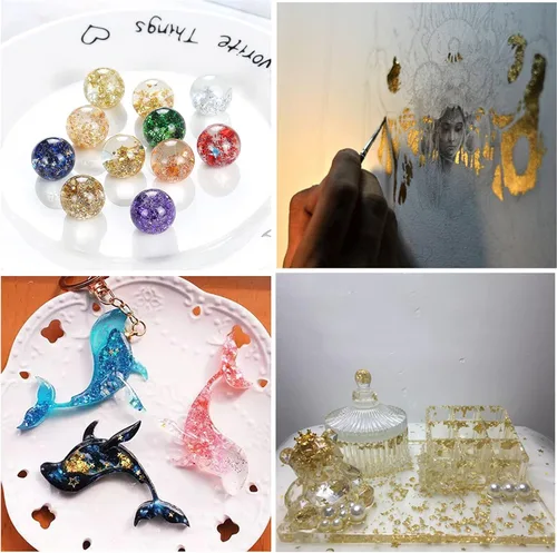 Miniatura 6 de Escamas de aluminio doradas, para resina, 8 frascos, escamas doradas metálicas para uñas, manualidades, pinturas de arte, slime