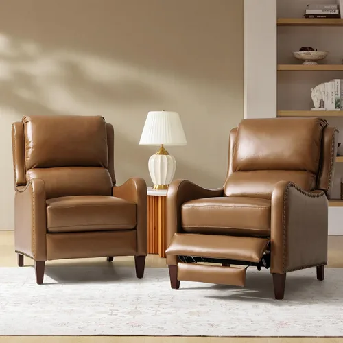 Miniatura 29 de HULALA HOME Silla Reclinable de Cuero Genuino, Sillón Reclinable Moderno de Empuje hacia Atrás con Asiento Grueso, Respaldo y Reposapiés, Decoración