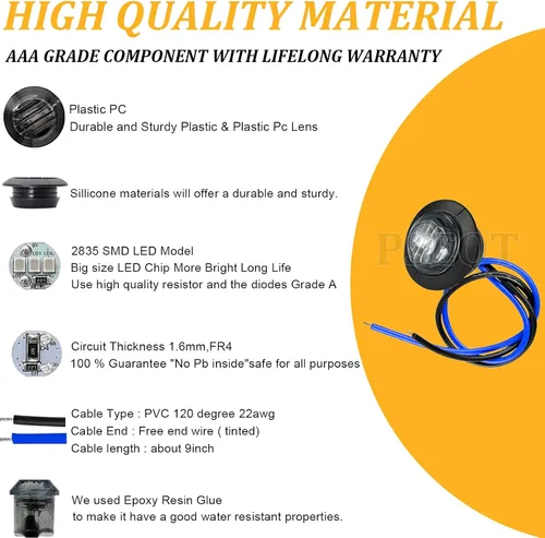 Miniatura 6 de PSEQT Luces LED redondas laterales de 3/4 pulgadas, indicadores de señal de giro, luz de ojal de bala, impermeable, para remolque, camión, autobús