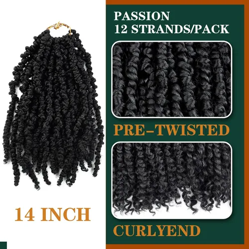 Miniatura 2 de Passion - Manojo de cabello de rizo pequeño, 24 raíces por paquete, 3 paquetes. Cabello pre-torcido para mujeres negras