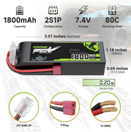 Miniatura 2 de OVONIC Batería Lipo de 7.4V 80C 1800mAh 2S con enchufe T