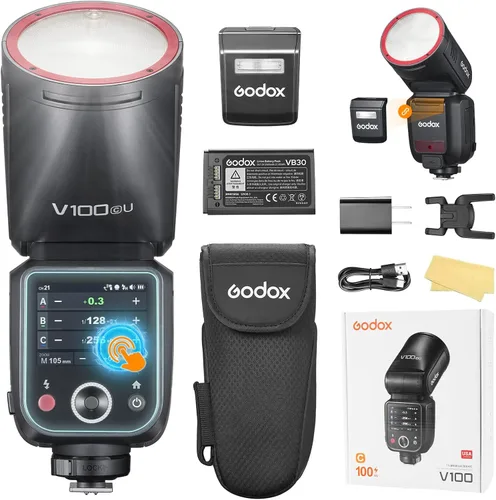 Godox V100-C V100C TTL Flash de cámara para Canon, 100 W con batería y estuche de transporte, velocidad de obturación global, 1/800s HSS, sistema