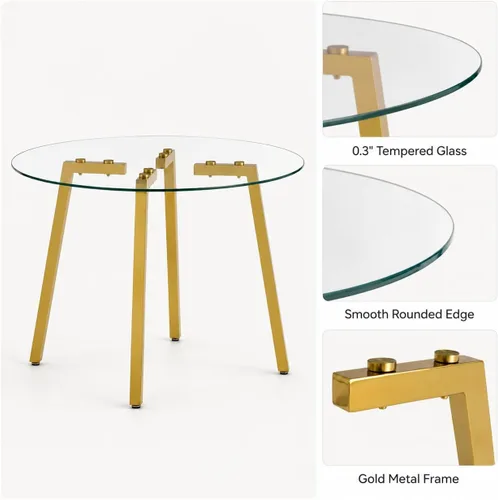Miniatura 5 de Juego de mesa de comedor gopop de 5 piezas para 4, juego de mesa de comedor redonda de vidrio para 4, mesa de vidrio templado con 4 sillas