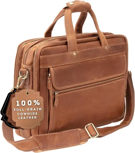 Miniatura 10 de Luxorro Maletín de cuero de grano completo para hombre, opción preferida de regalos para hombres, bolso de cuero artesanal para laptop con múltiples