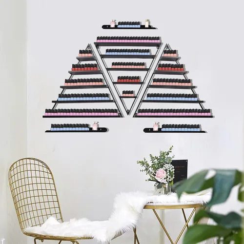 Miniatura 2 de Estante de almacenamiento de esmalte de uñas de metal para montar en pared, organizador de esmalte de uñas triangular de 5 niveles, soporte