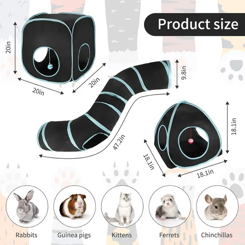 Miniatura 2 de YUEPET Túnel de conejo y cubo plegable tienda de campaña interactiva de túnel arrugado juguetes pequeños escondite de animales con pelota de juego