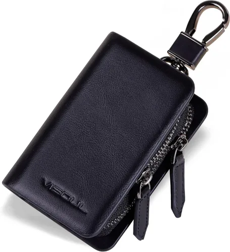 Miniatura 13 de VISOUL Funda para Llave de Coche con Doble Cremallera, Funda de Llavero Inteligente de Cuero para Coche con Llavero para Hombres y Mujeres
