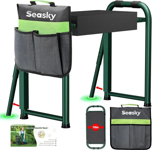 Miniatura 9 de seasky Rodillero y asiento plegable para jardín, banco de jardinería antivuelco, almohadilla gruesa y suave, taburete de jardinería resistente