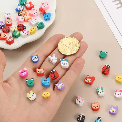 Miniatura 6 de 100 piezas de cuentas espaciadoras de arcilla polimérica de animales para joyería de mujer, pulseras, collares, aretes, accesorios de bricolaje