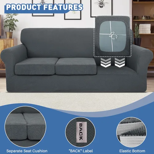 Miniatura 4 de JIVINER Fundas de sofá de 3 piezas para sofá de 2 cojines, funda de sofá elástica con 2 fundas de cojín de asiento extra grandes, fundas gruesas