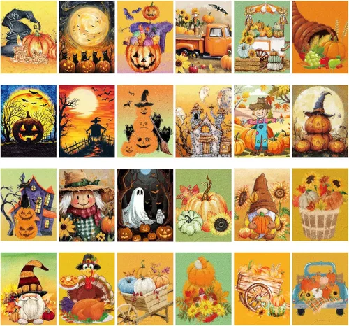 Miniatura 11 de Sherr Juego de 24 lienzos predibujados para pintar para adultos, lienzo preimpreso a granel, sorbo y kit de pintura, paneles estirados, juego