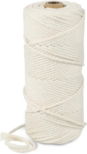 Miniatura 47 de Cuerda de algodón para macramé, de 0.11 pulgadas x 109 yardas, cuerda de macramé natural marrón, suministros perfectos de algodón para hacer