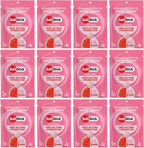 SaltStick FastChews, tabletas de repuesto de electrolitos para rehidratación, ejercicio, senderismo y recuperación deportiva, 12 paquetes de 10