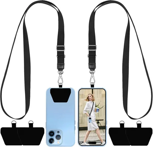 Miniatura 14 de SHANSHUI Cordón para teléfono, correa para el cuello y correa para la muñeca, soporte universal para funda de teléfono, anclaje para todos los Negro