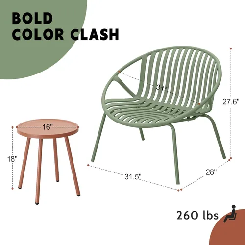 Miniatura 2 de Werph Juego de muebles de patio, 3 piezas de muebles de exterior con mesa naranja bistró y sillas verdes, juego de 2, juego de patio al aire libre