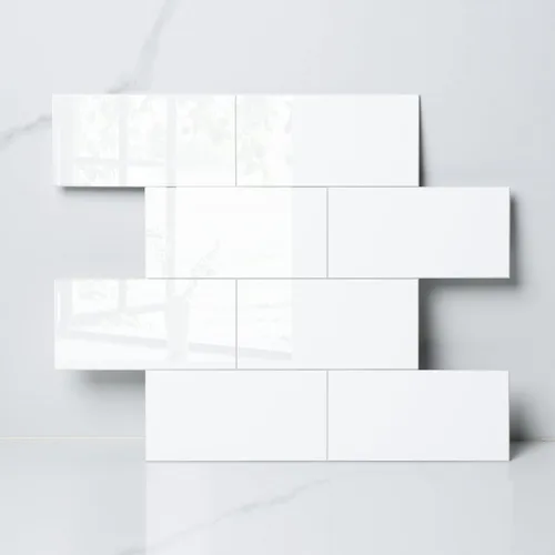 Miniatura 10 de COLAMO Protector contra salpicaduras de lujo de 10 hojas que se despega y pega, azulejo de metro blanco de piedra sintética autoadhesiva de 12"x12