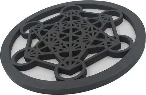 Miniatura 3 de DharmaObjects Cubo de metatrón grande con geometría sagrada hecha a mano para decoración de pared de madera, arte colgante (negro, 15.75 pulgadas)