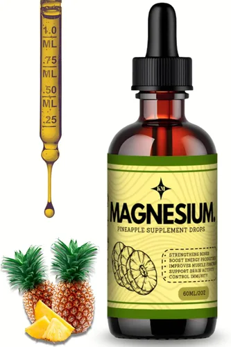 Gotas líquidas de magnesio – Suplemento de magnesio líquido para nutrición diaria, alta absorción, sabor a piña sin azúcar, 2 onzas líquidas