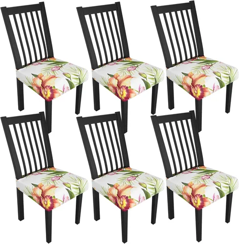 Miniatura 22 de Juego de 4 fundas elásticas para sillas de comedor, fundas para sillas de comedor con estampado floral, fundas para asientos de sillas con estampado