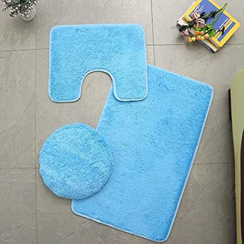 Miniatura 28 de Juego de 3 tapetes de baño para baño, suaves, antideslizantes, suaves, en forma de U, tapete para inodoro, tapete de baño y tapa de inodoro