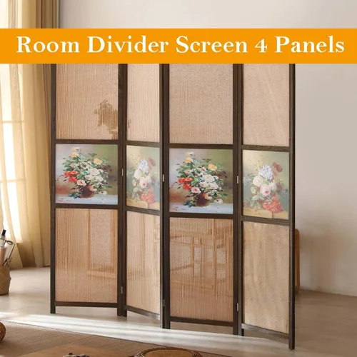 Miniatura 2 de 4 Panel Bamboo Room Dividers 6x6 Feet, 6 Ft Tall Folding Privacy Screen, Wall Divider Panels, Partition Screen for Office, Privacy Partition for