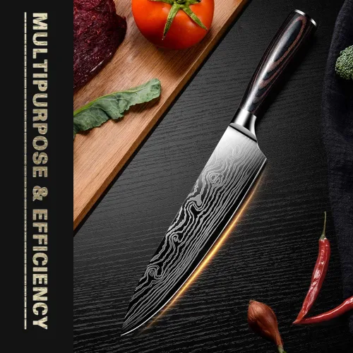 Miniatura 3 de Cuchillo de chef profesional, cuchillo de cocina profesional de 8 pulgadas, cuchillo alemán de acero inoxidable de alto carbono con mango ergonómico