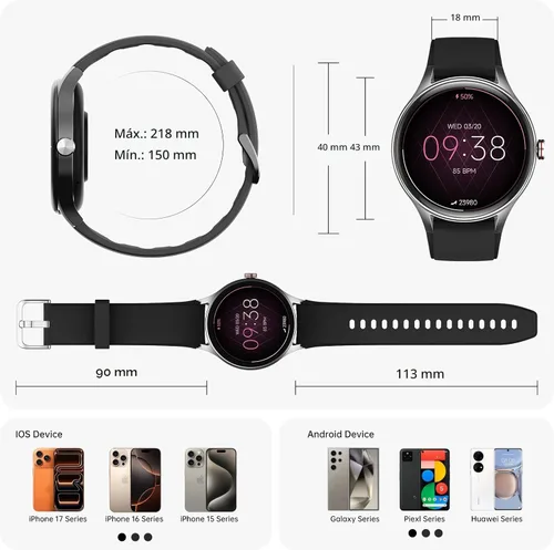Miniatura 8 de Woneligo Relojes inteligentes para hombres y mujeres, reloj AMOLED de fitness con pantalla táctil de 1.57 pulgadas para iPhone y Android, monitor