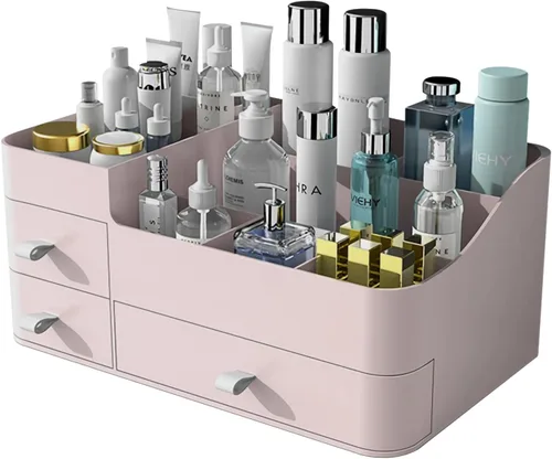 Miniatura 8 de Escritorio de maquillaje organizador de cosméticos con cajones para cepillos, sombra de ojos, lociones, lápiz labial y esmalte de uñas, ideal