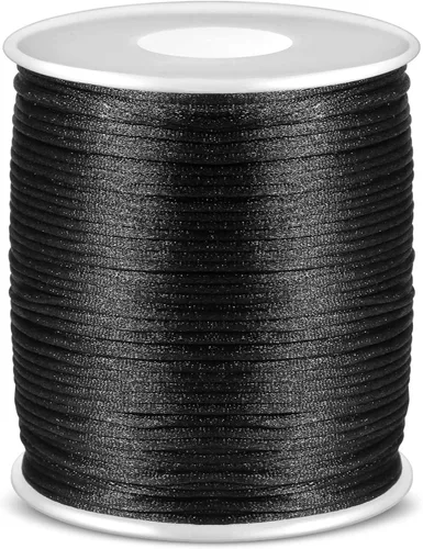 anezus - Cordón de satén de nailon negro, cordón de nailon negro sedoso para pulseras trenzadas, collares colgantes, llaveros de macramé, cordones,